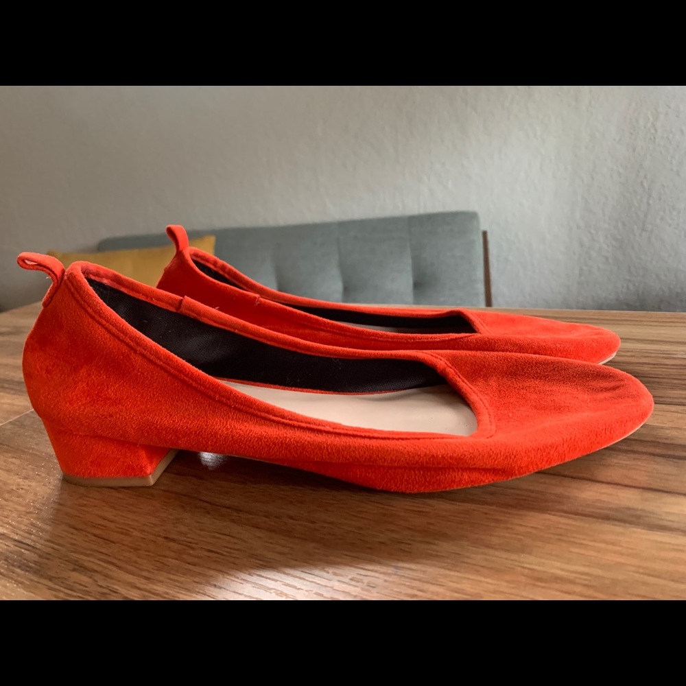 Top shop kitten low heel red shoe, size 9